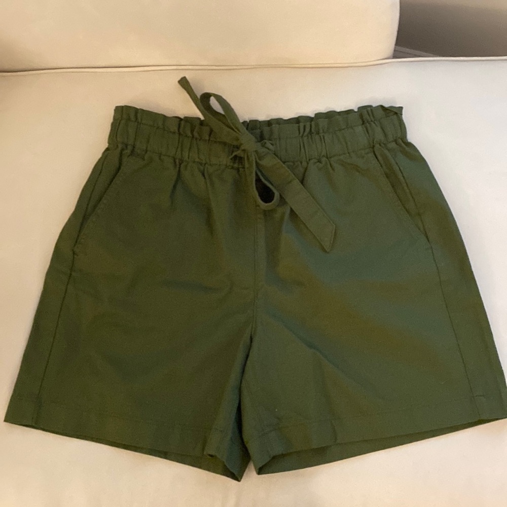 NEW J. Crew Army Green Shorts Tie Waist Sz 4